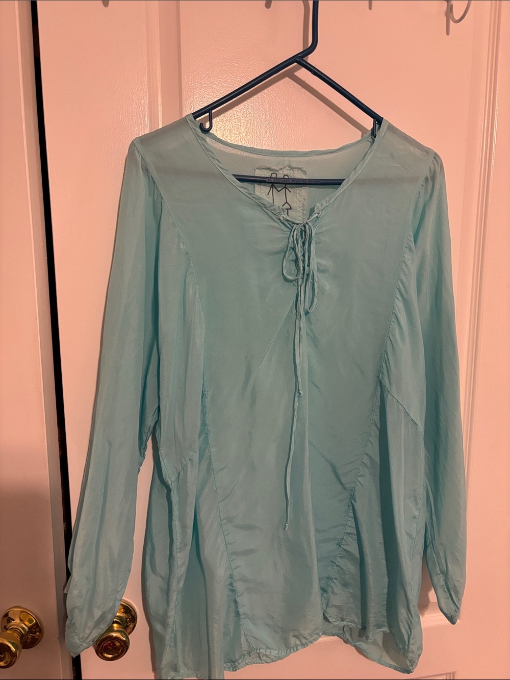Light Blue Tie-Neck Women's Blouse